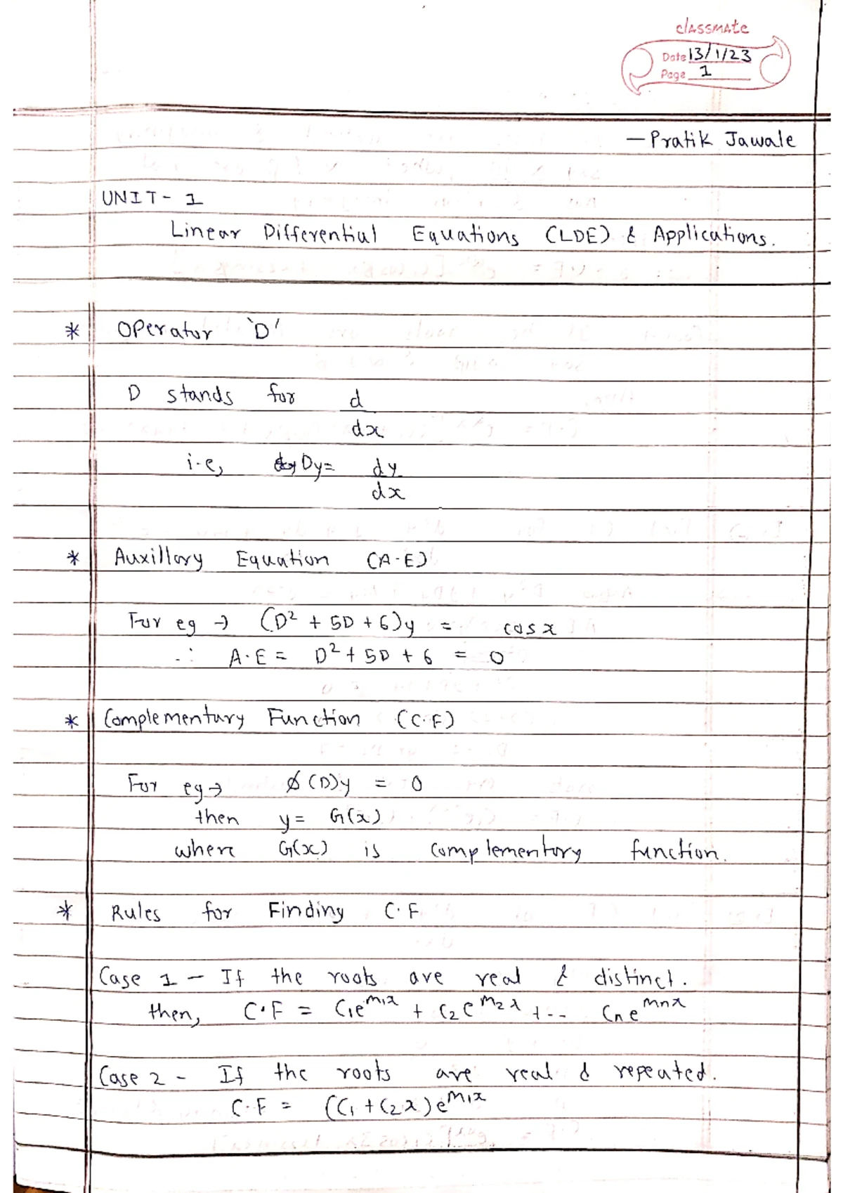 M3 Unit 1 Linear Differential Equations Lecture Notes - Studocu