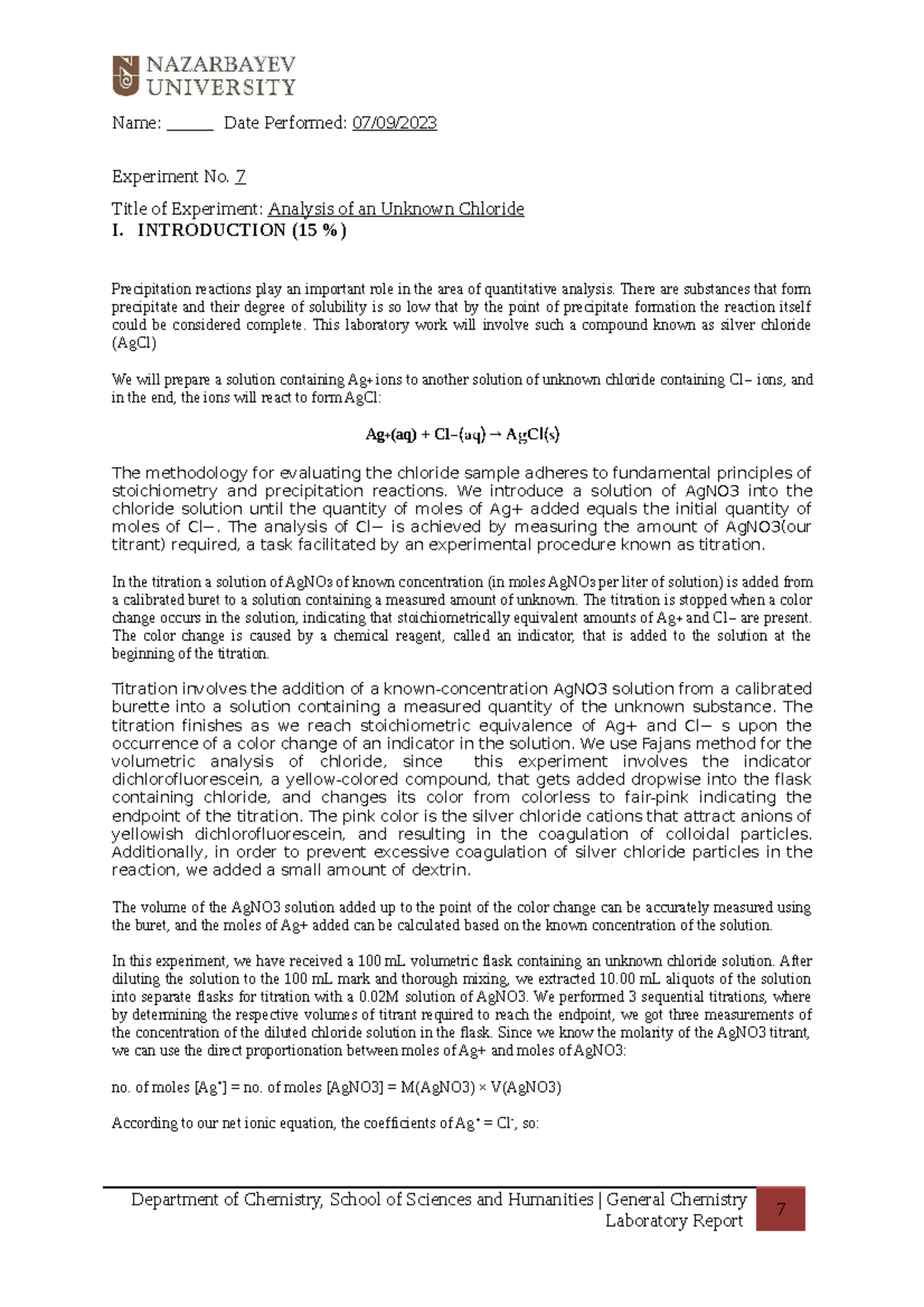Experiment 7 Laboratory report - Name: _____ Date Performed: 07/09 ...