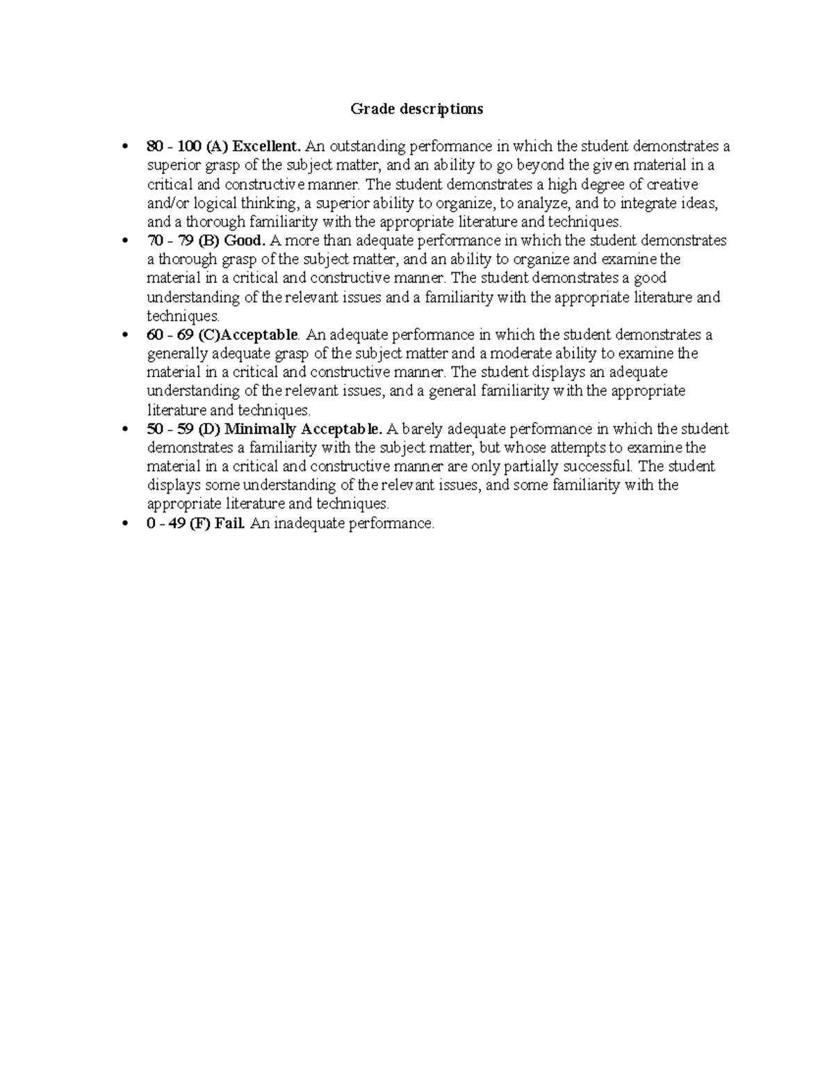 Grade Descriptions: Performance Levels A-F Explained - Studocu