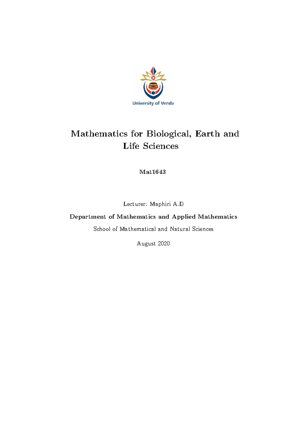 Mat1643 - Probability and Differential Equations Overview - Studocu
