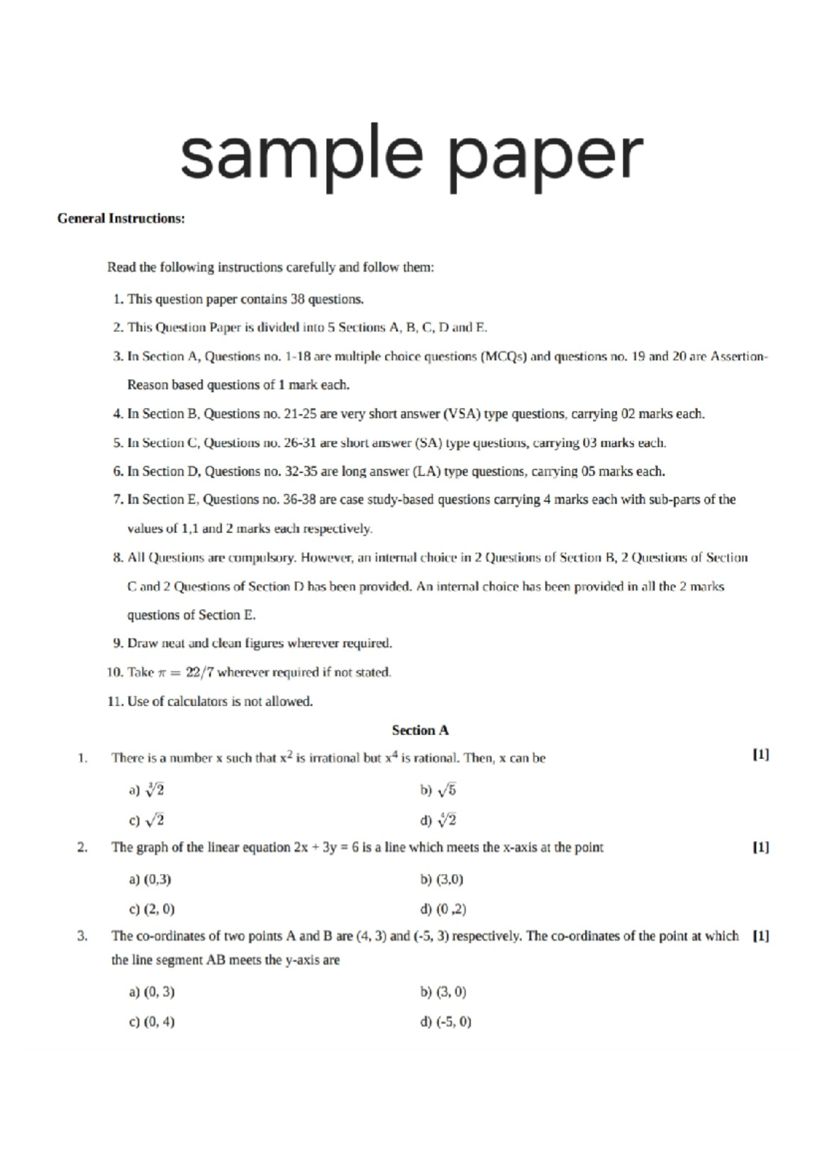 Grade 9 Sample paper - sample paper General Instructions: Read the ...