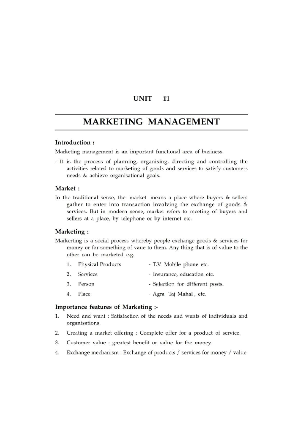 UNIT 11 MARKETING MANAGEMENT: Key Concepts and Functions - Studocu