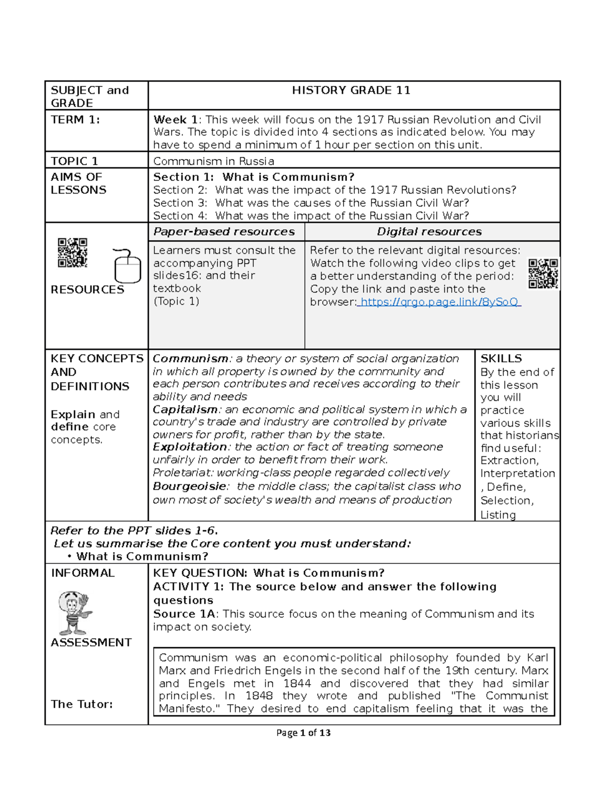 HIST 11 - Russian Revolution 1917: Teaching Notes & Impact Analysis ...