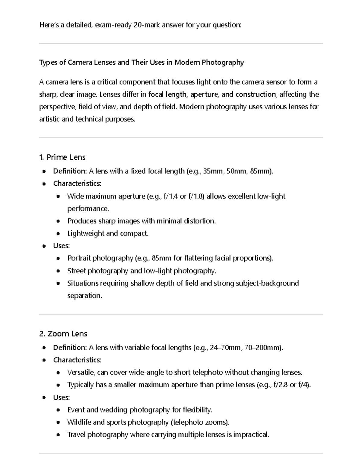 Types of Camera Lenses and Their Uses in Modern Photography (PHO101 ...