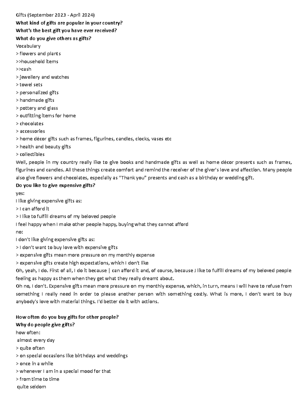 Gifts - speaking ielts part 1 - Gifts (September 2023 - April 2024 ...