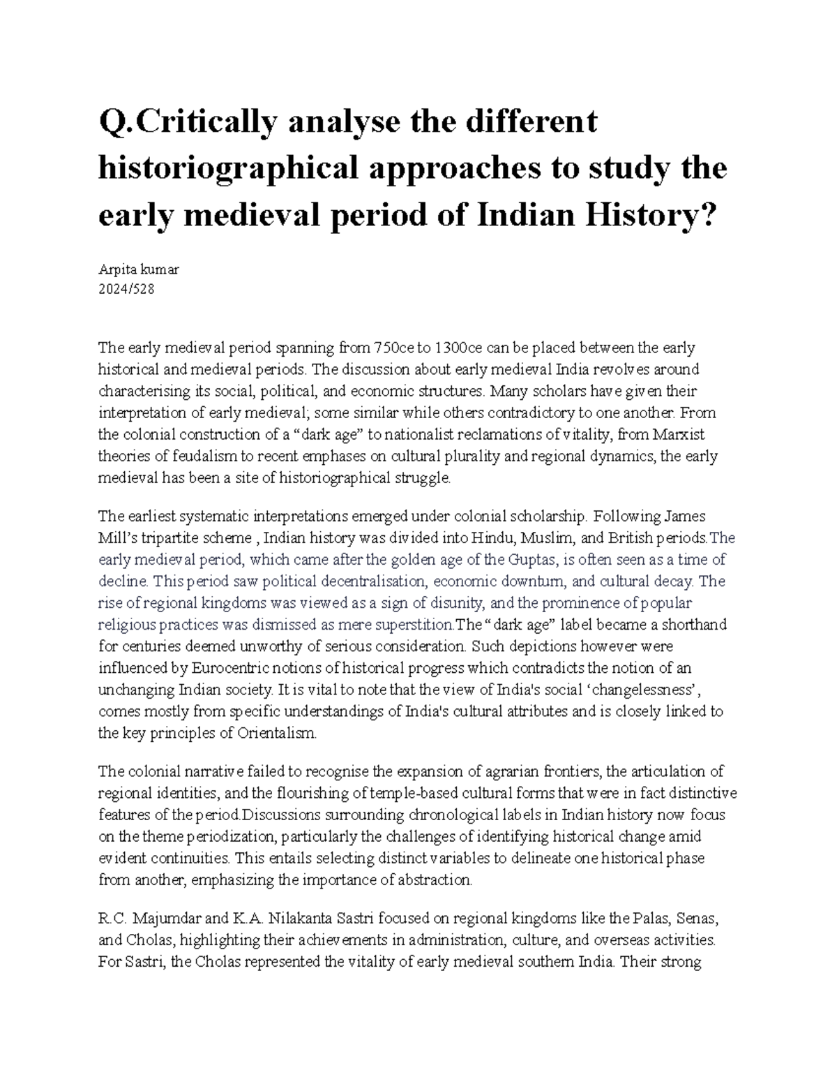 Historiographical Approaches to Early Medieval Indian History (HIST 101 ...