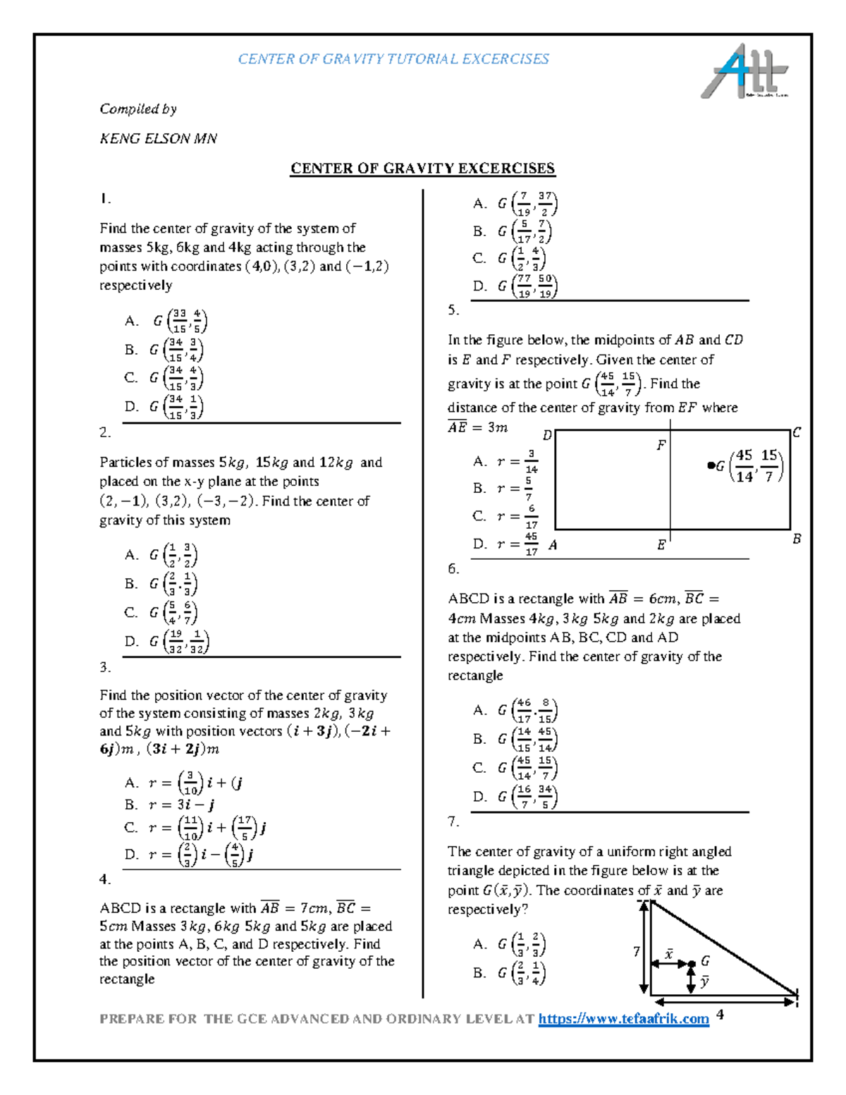 Center of Gravity Exercises - ASWB Bachelors Exam Guide Summary - Studocu