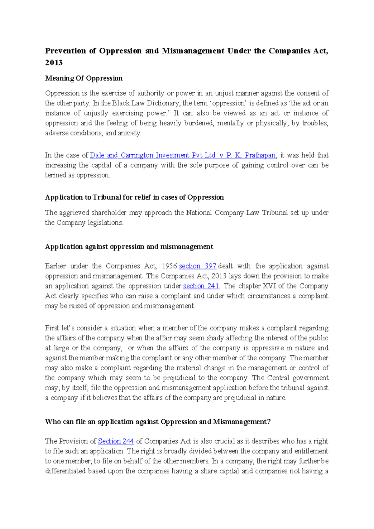 Prevention of Oppression & Mismanagement: Companies Act 2013 Overview ...