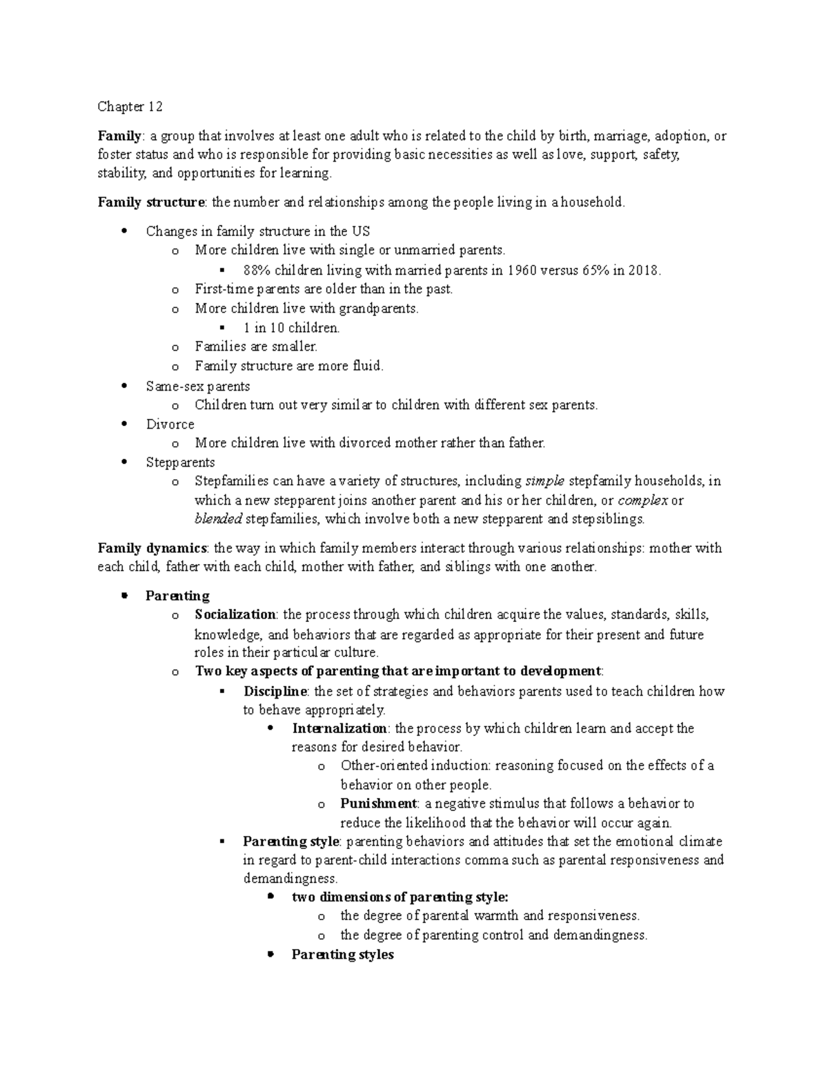 Chapter 12 Notes: Family Structure, Dynamics, and Parenting Styles ...