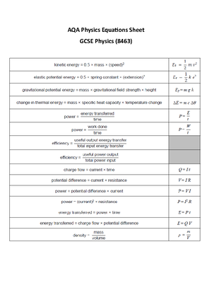 Insert (Foundation; Higher) equations sheet - June 2022 - Physics ...