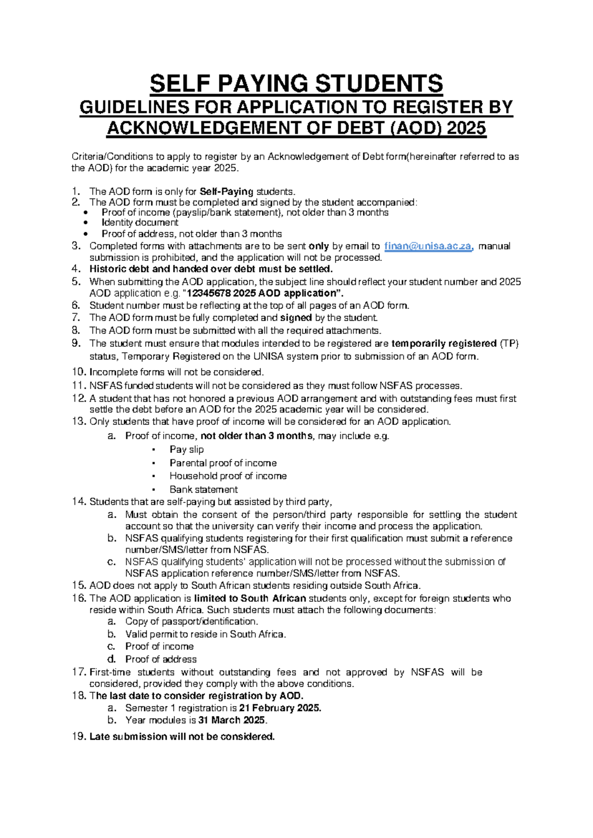 AOD 2025 S1 Guidelines for Self-Paying Student Registration - Studocu