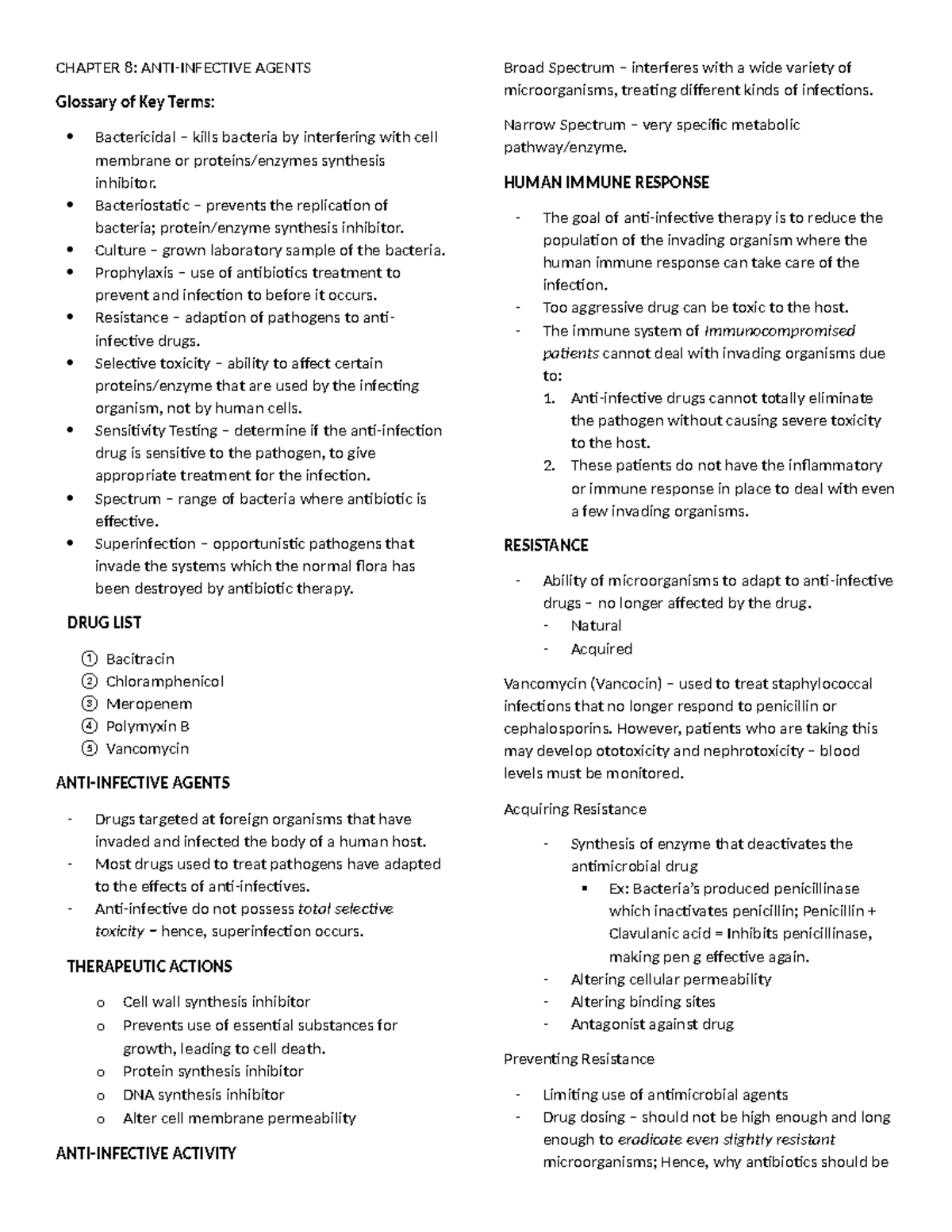 Chapter 8 - Key Nursing Pharmacology Notes on Anti-Infective Agents ...