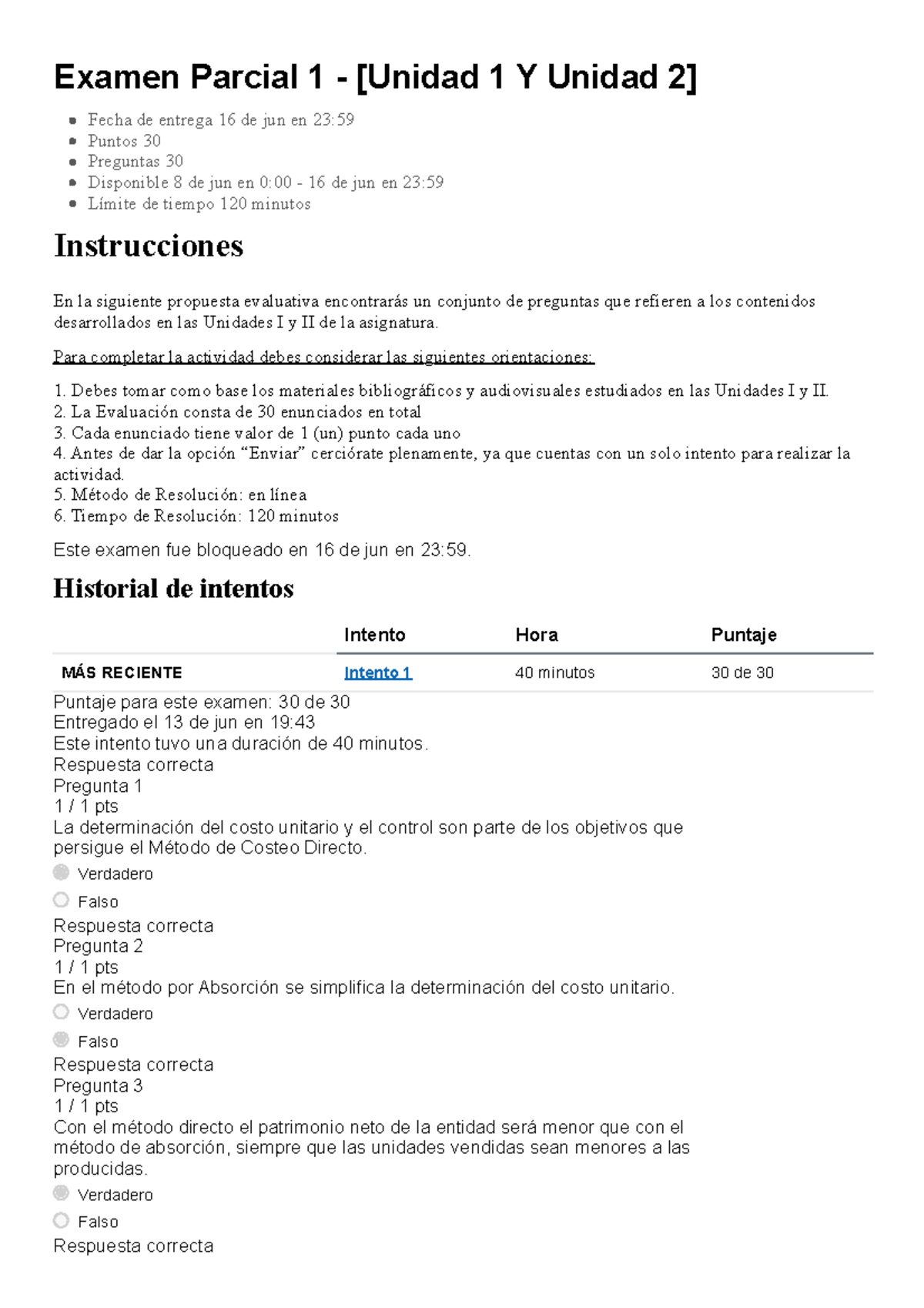 Examen Parcial 1 - Unidades I y II de Costeo Directo y Absorción - Studocu
