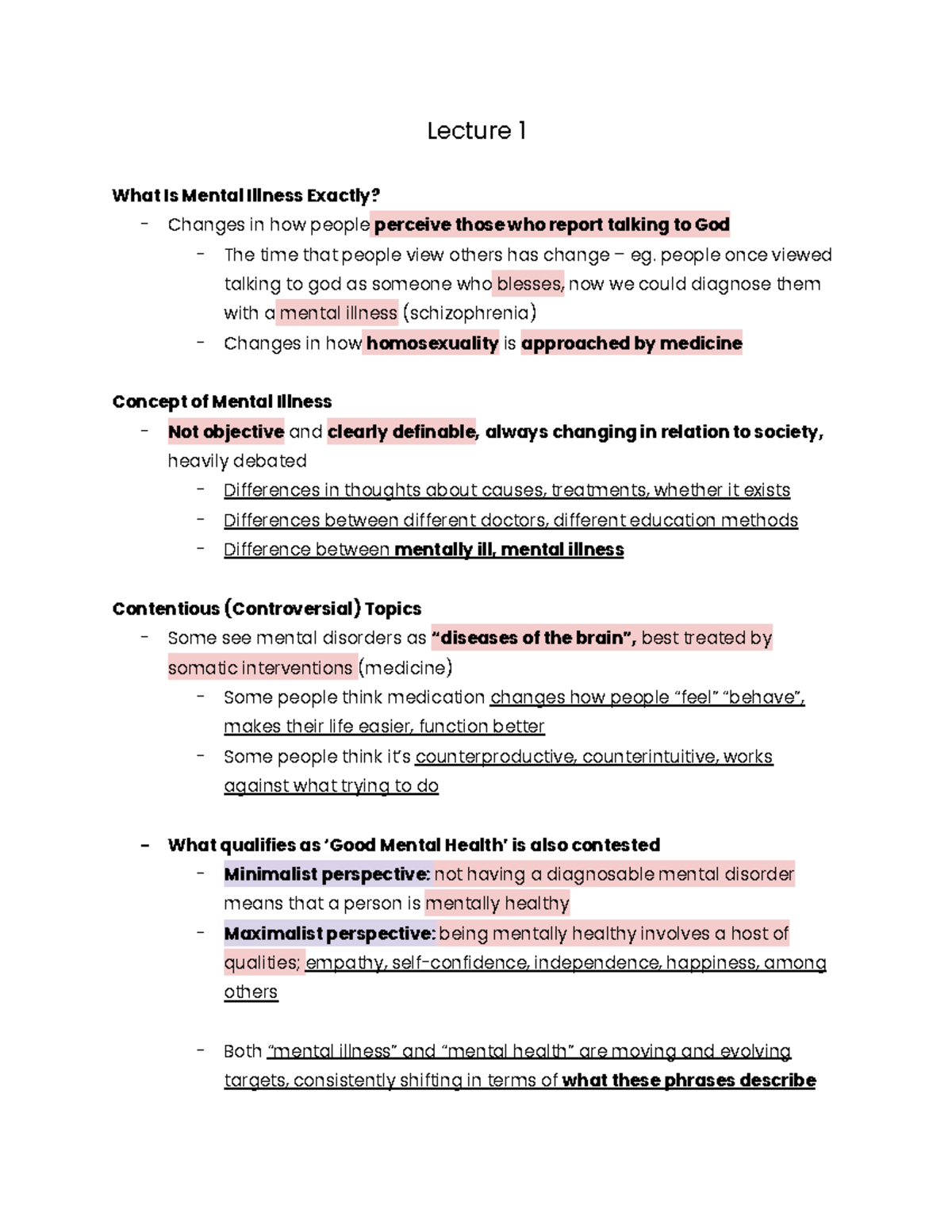 1 - H Lthage 1CC3 Mental Illness Concepts & Models Lecture Notes - Studocu