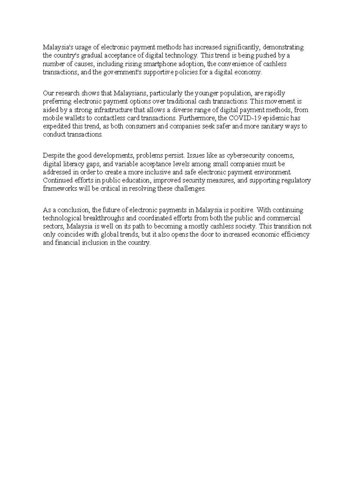 Conclusion on Electronic Payments in Malaysia - ECO531 - Studocu