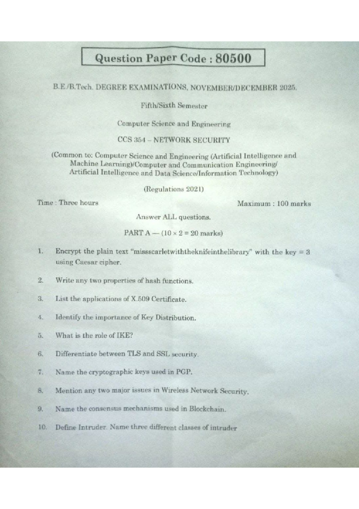 CCS 354 Network Security Nov-Dec 2025 Question Paper - Studocu