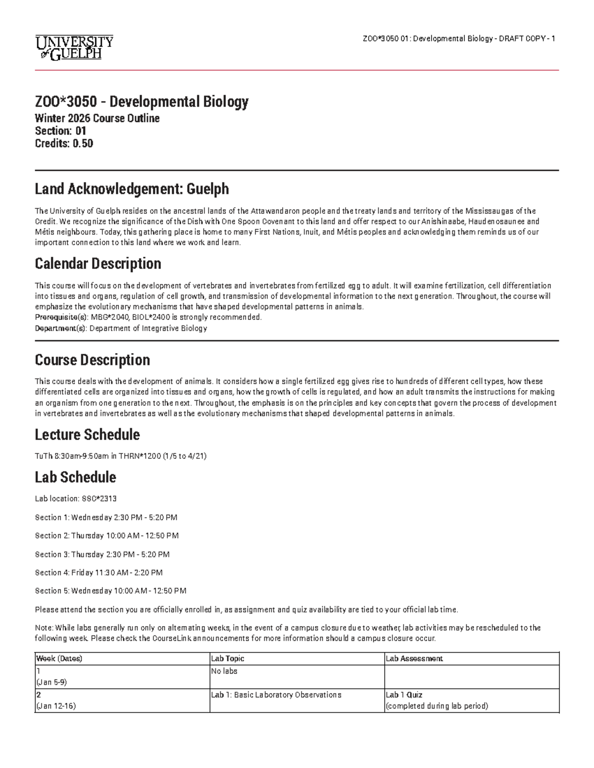 ZOO 3050 W26: Developmental Biology Course Outline Winter 2026 - Studocu