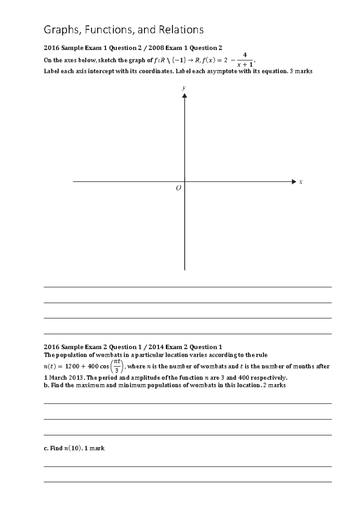 Graphs, Functions, and Relations: 2016 Sample Exam Insights - Studocu