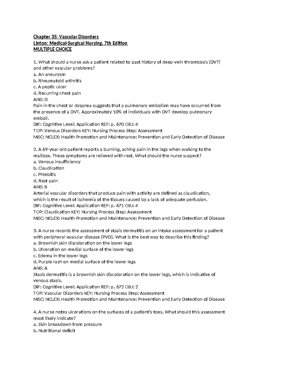 Ch 35 Vascular Disorders: Key Concepts and Practice Questions - Studocu