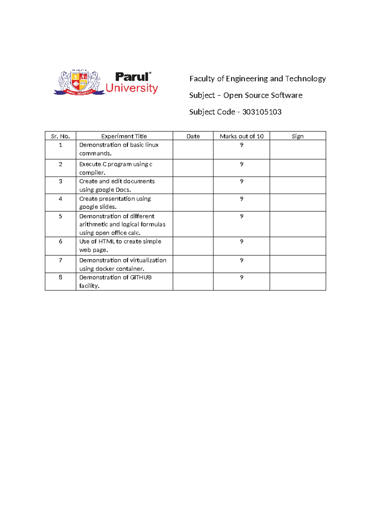 OSS lab manual index - Faculty of Engineering and Technology Subject ...