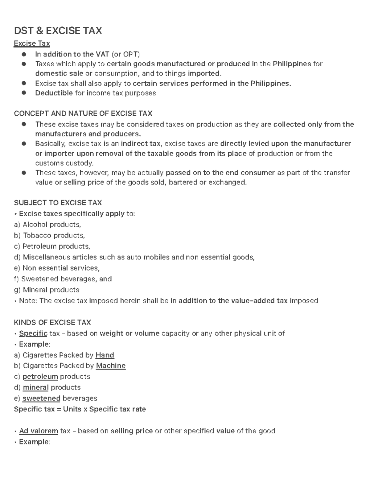 DST Excise Tax: Understanding the Nature and Application - Studocu