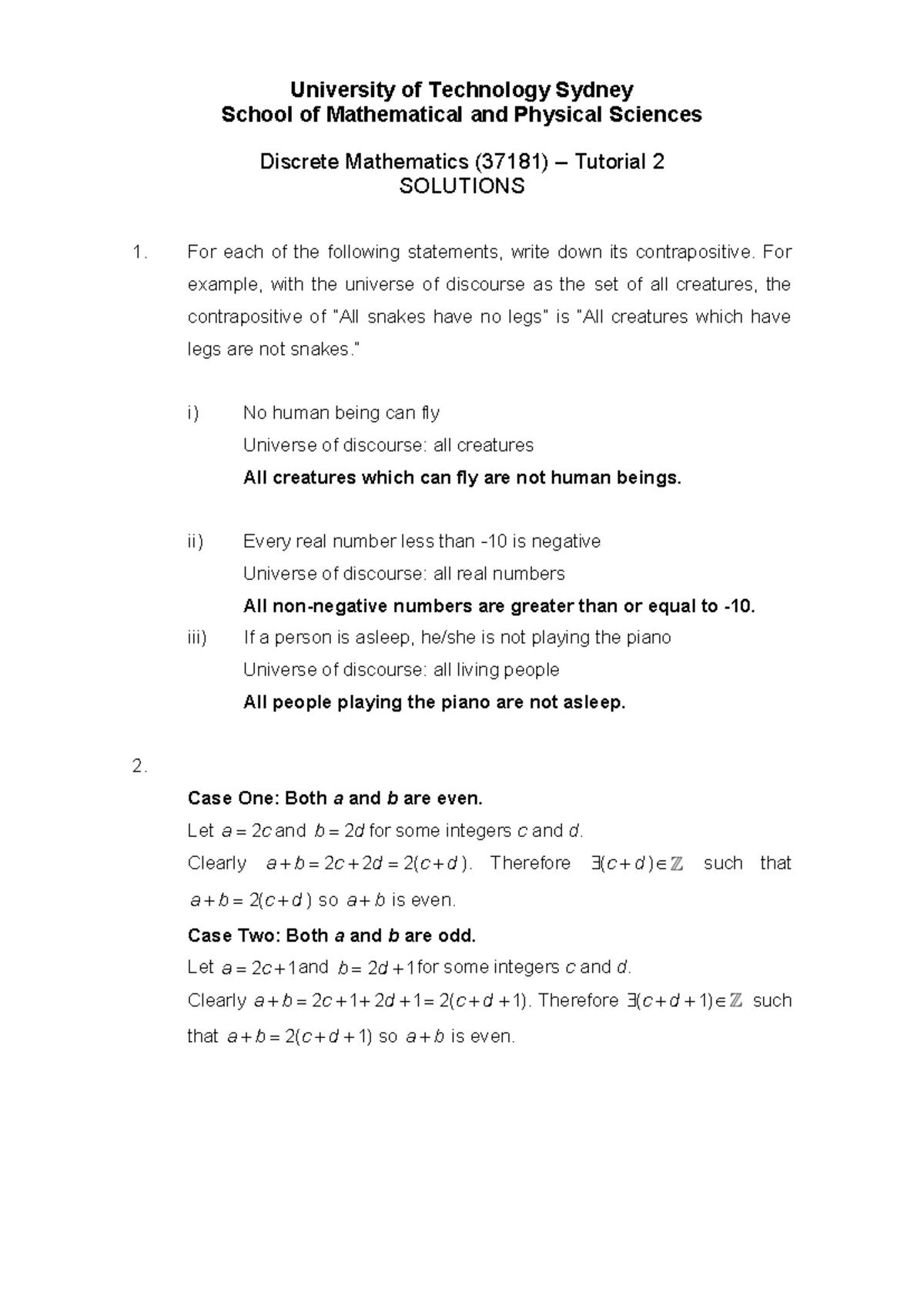 Discrete Math 37181 Homework Sheet 2 - Week 2 Exercises - Studocu