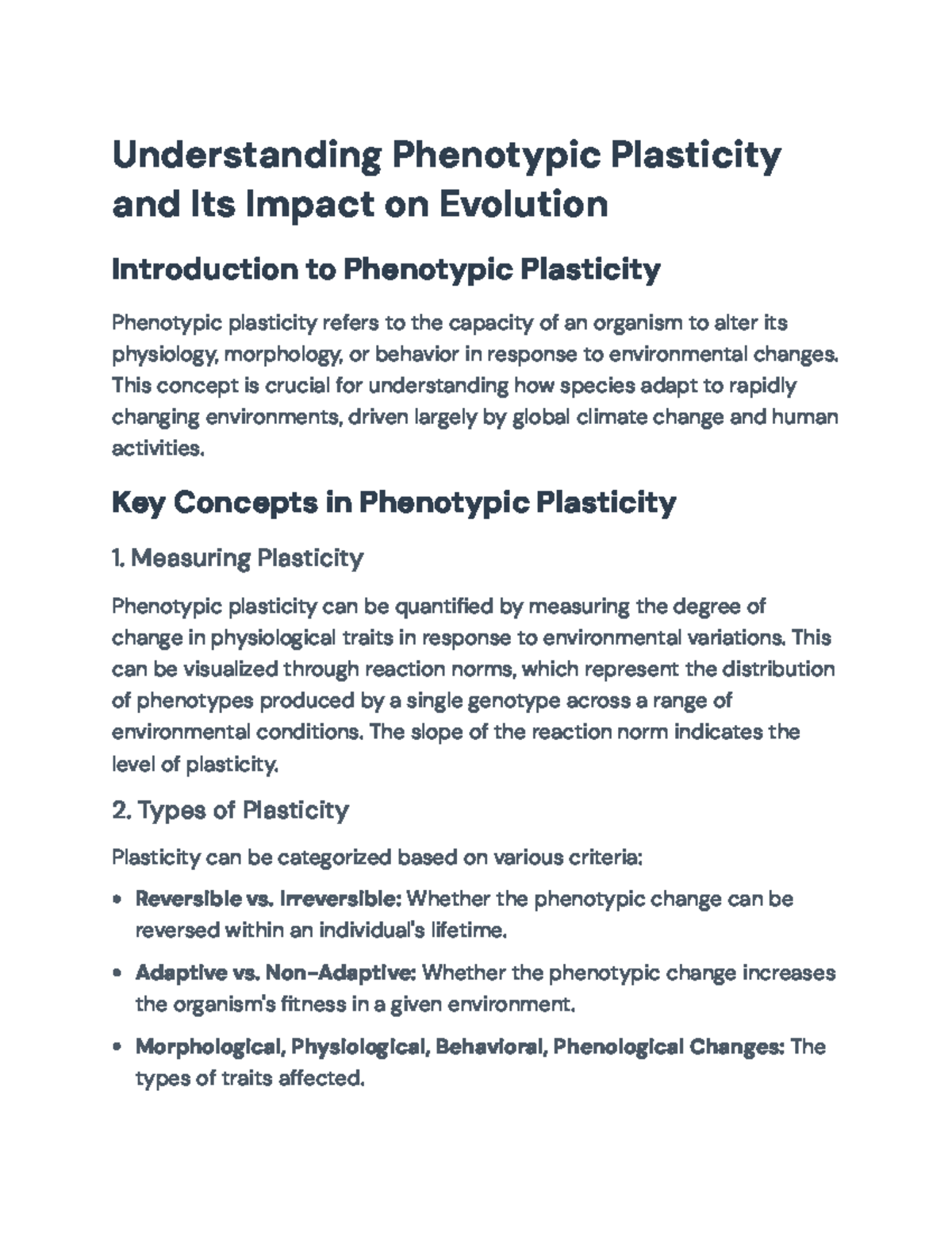 Understanding Phenotypic Plasticity and Its Evolutionary Implications ...