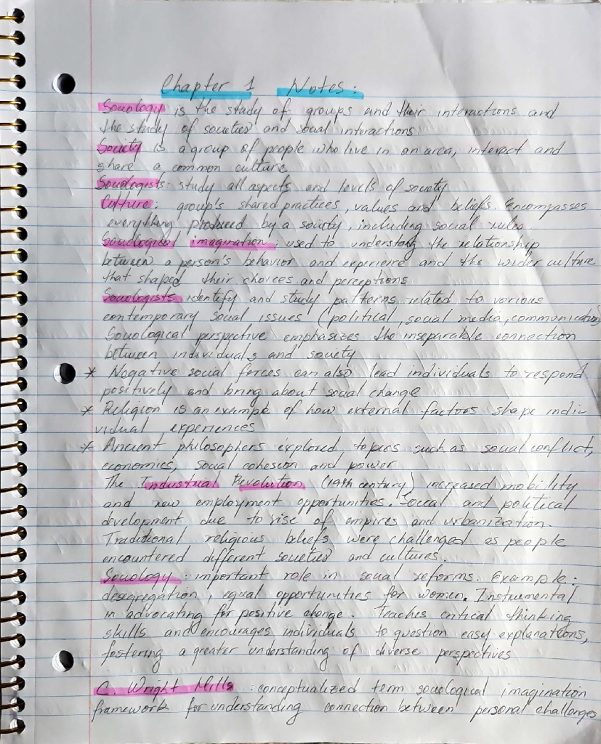 Chapter 1 Notes: Introduction to Sociology and Social Theories - Studocu