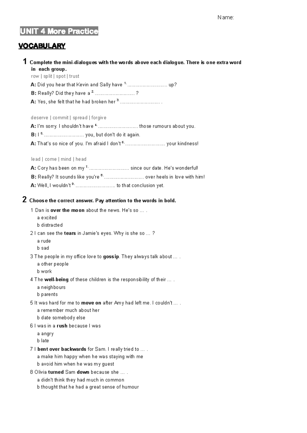 Unit 4 O2 - Extra Grammar & Vocabulary Practice - Repaso Tema 7 - Studocu