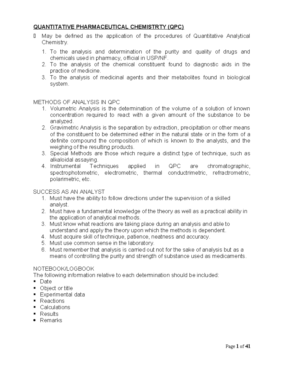 Quantitative Pharmaceutical Chemistry (QPC) Methods and Analysis - Studocu