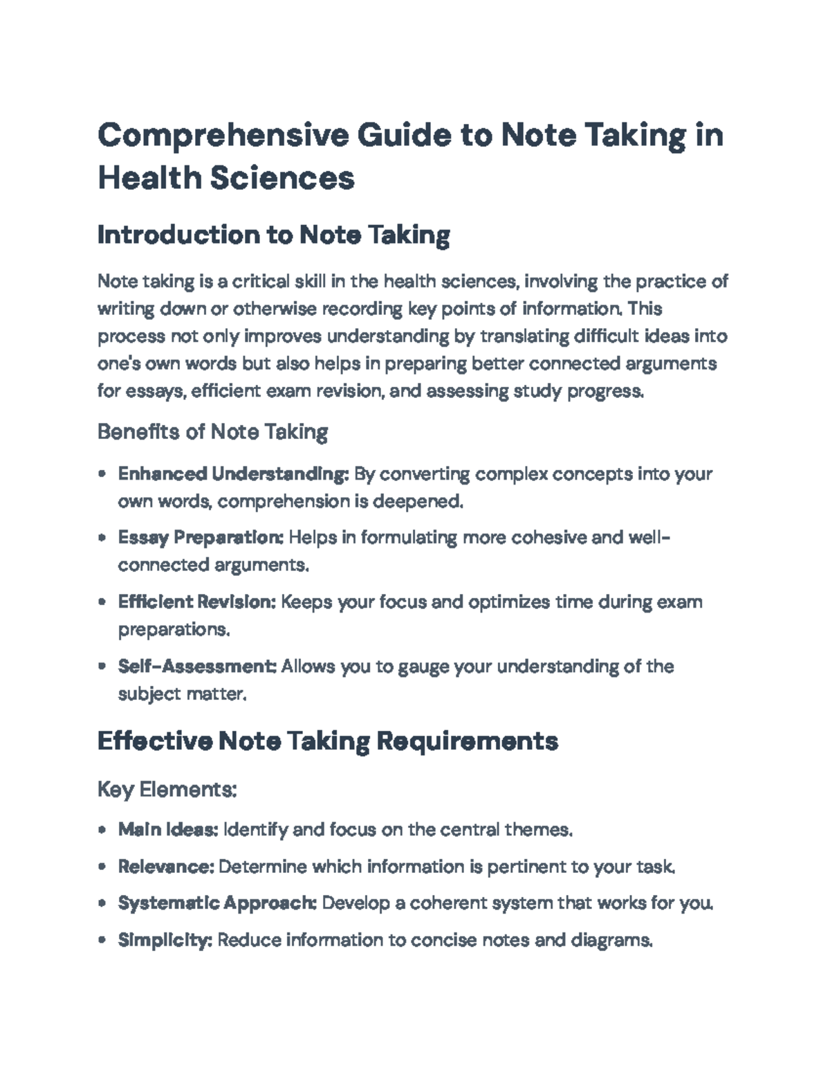 Effective Note Taking Strategies in Health Sciences: A Comprehensive ...