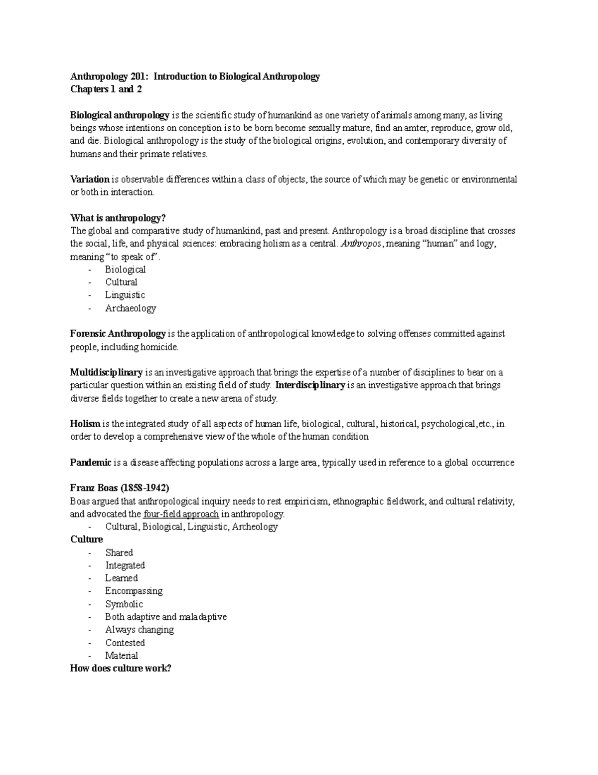 Anth 201 Lecture Notes - Intro to Biological Anthropology - Studocu