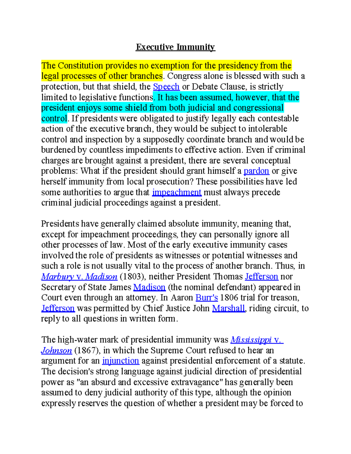 Executive Immunity: Constitutional Limits and Historical Precedents ...