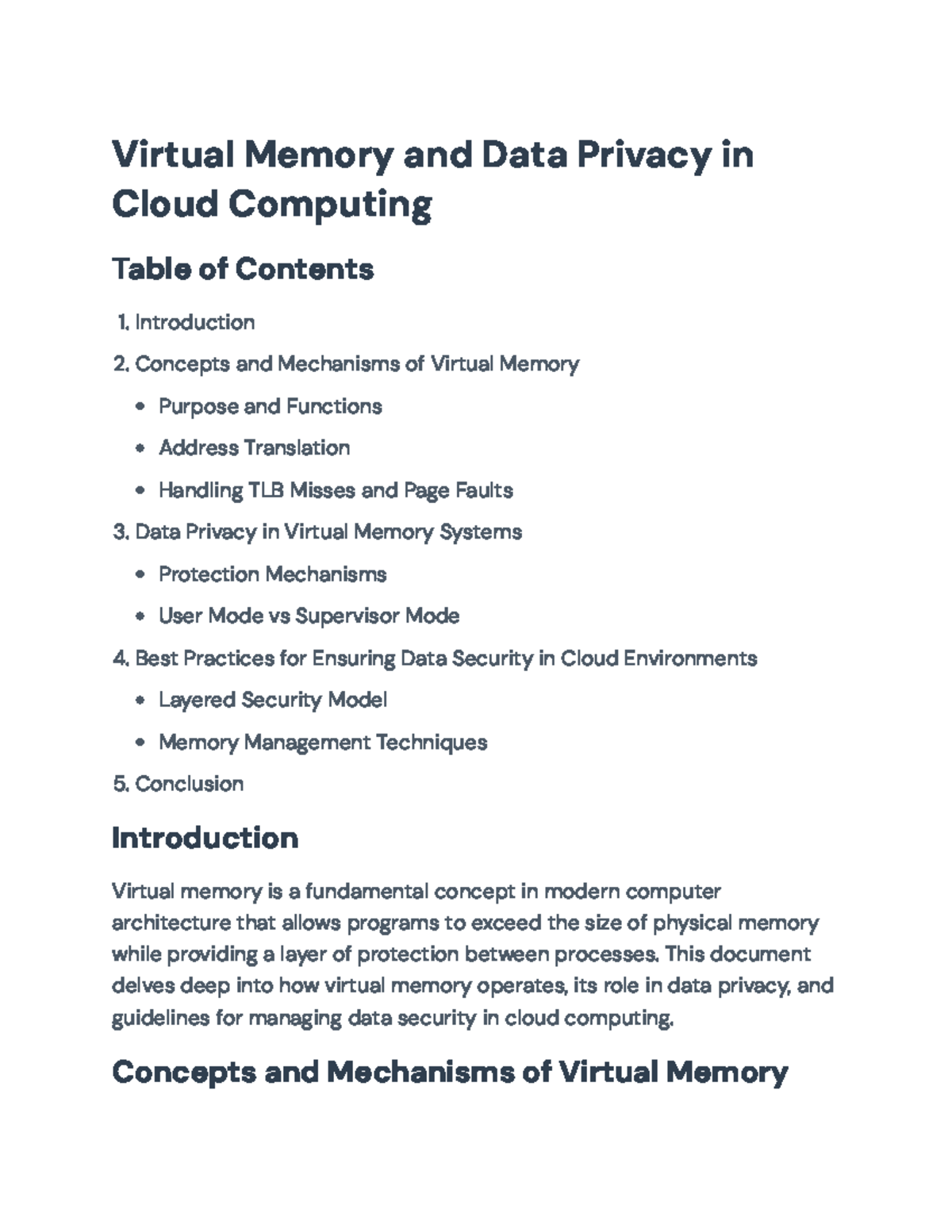 Virtual Memory and Data Privacy Best Practices in Cloud Computing ...