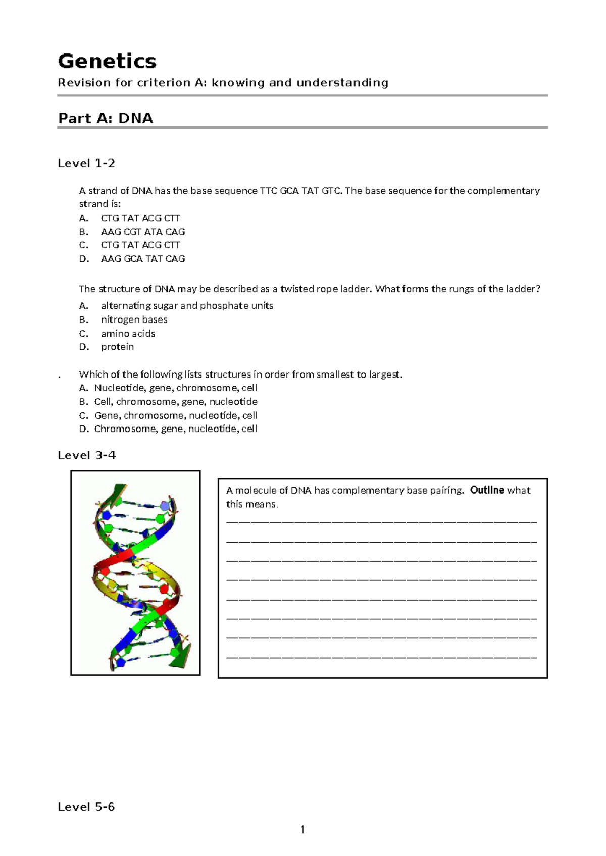 2024 Year 10 Genetics Test Revision - Genetics Revision for criterion A ...