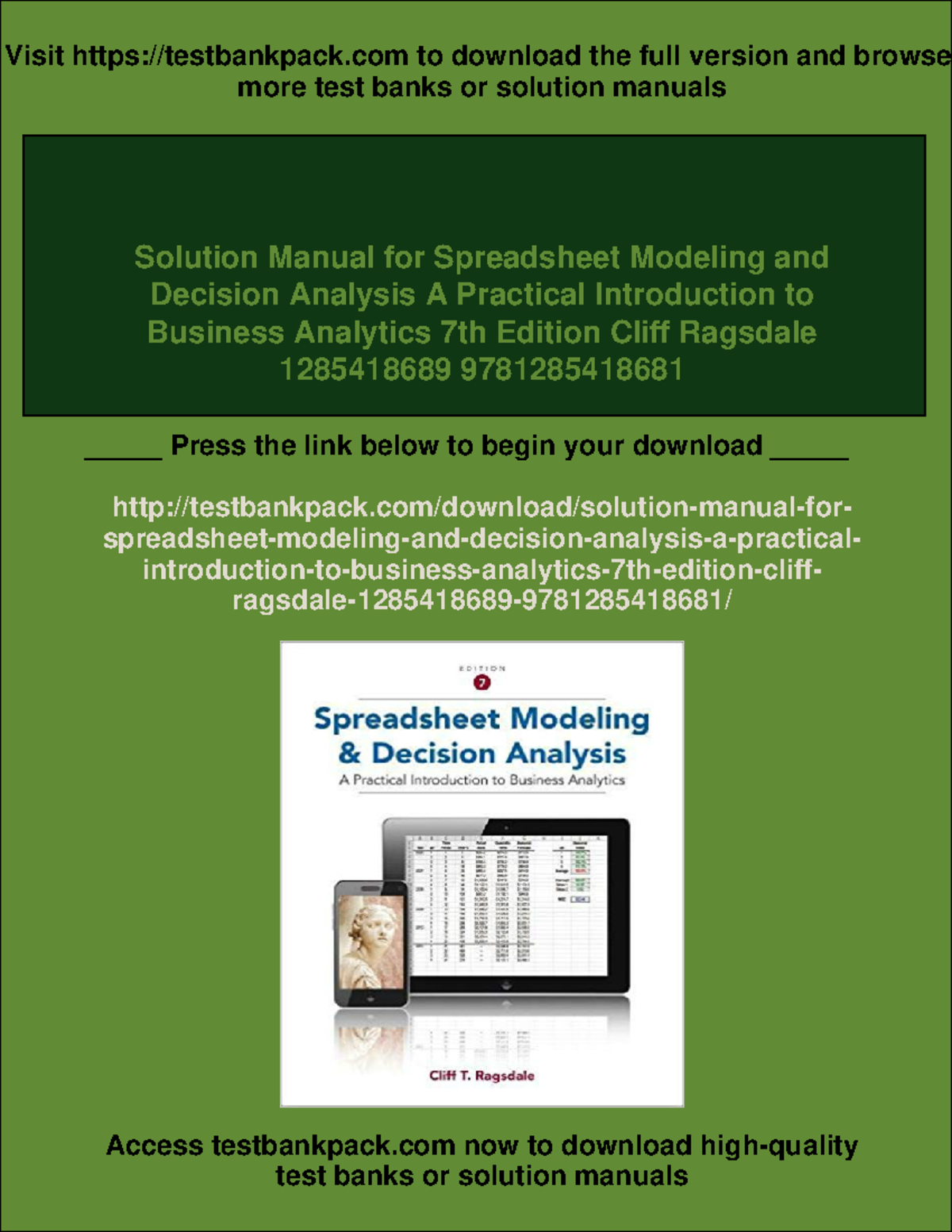 10390 - Solution manual for spreadsheet modeling and decision analysis ...