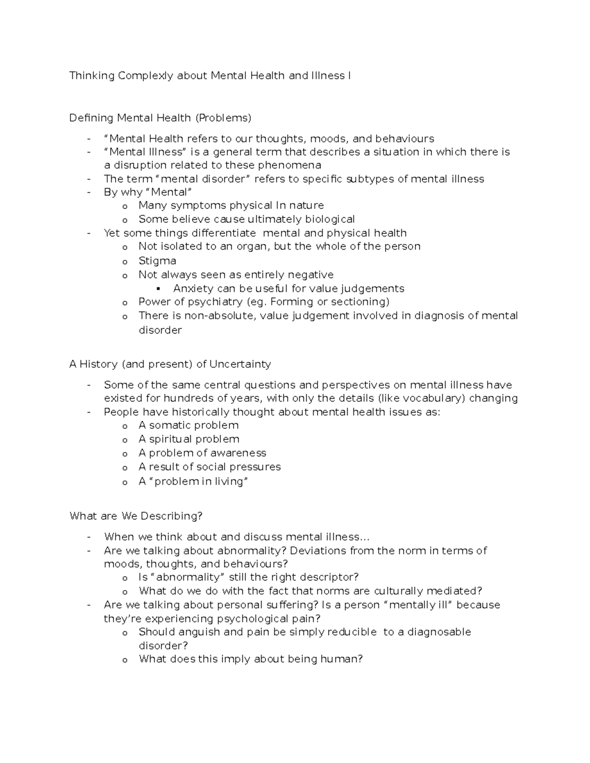 Thinking Complexly about Mental Health and Illness I - Forming or ...