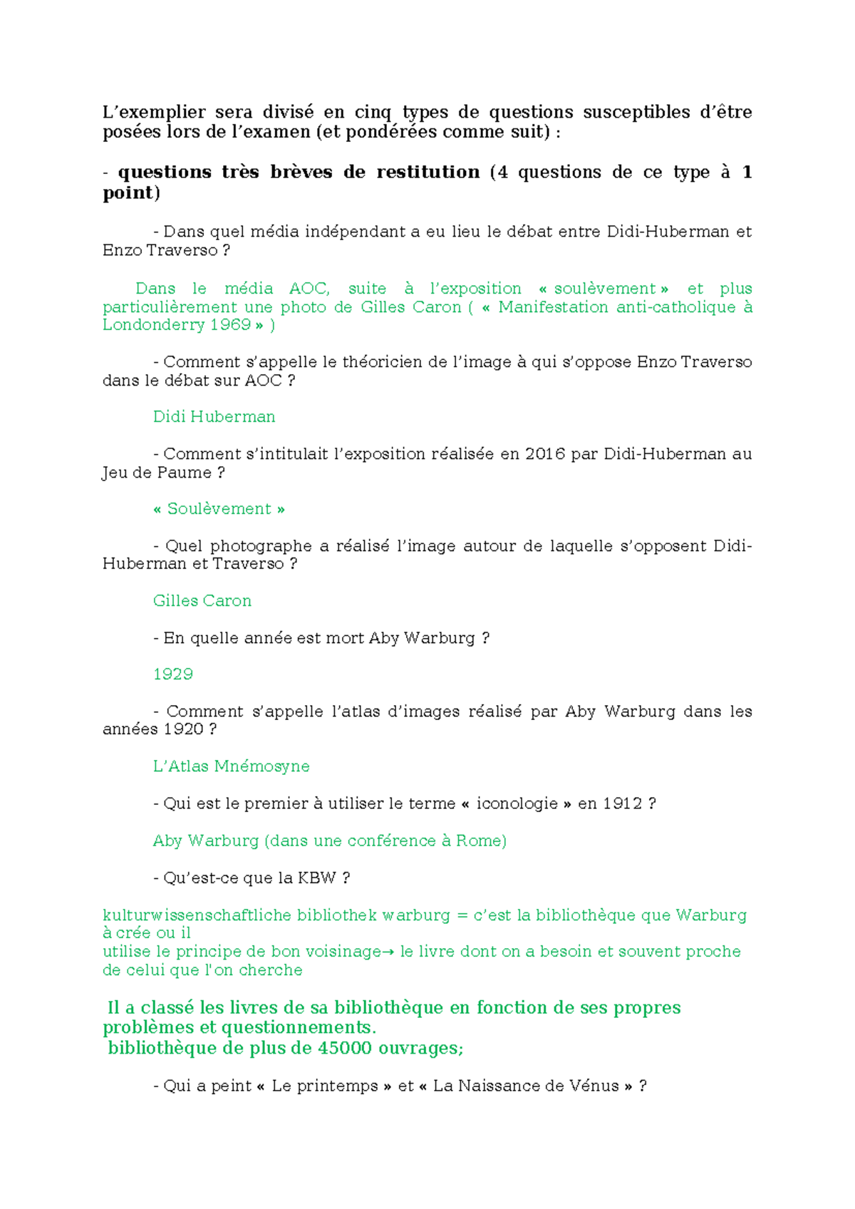 Exemplier questions examen 2024 25 - L’exemplier sera divisé en cinq ...