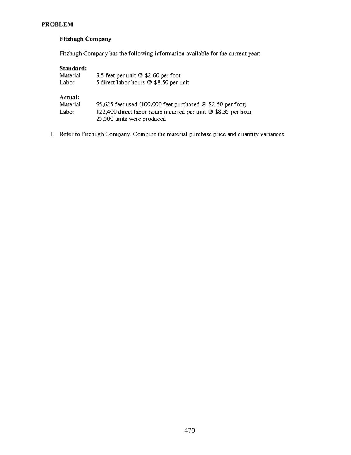 Standard Costing Variances Analysis for Fitzhugh Company (ACCT 470 ...