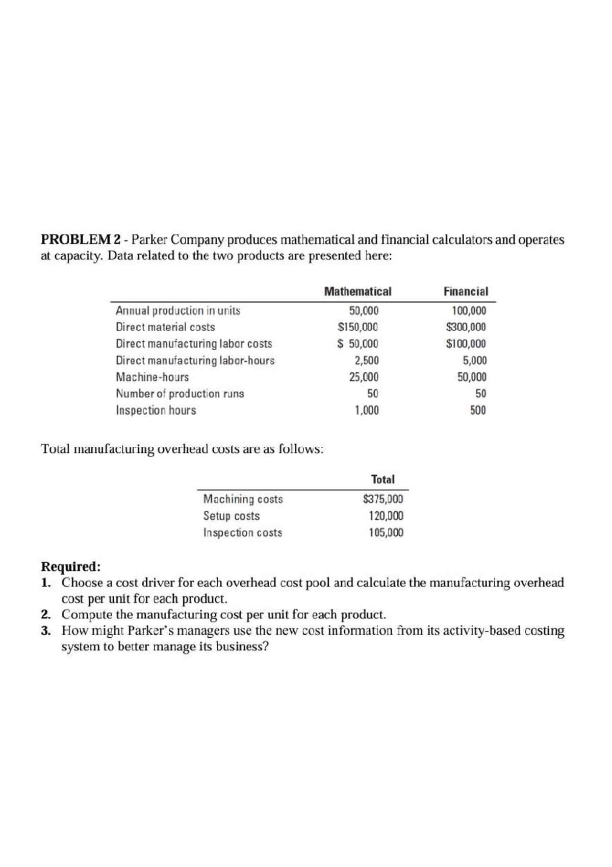 Parker Co. Costing Analysis: Problem 2 Practice Material - Studocu