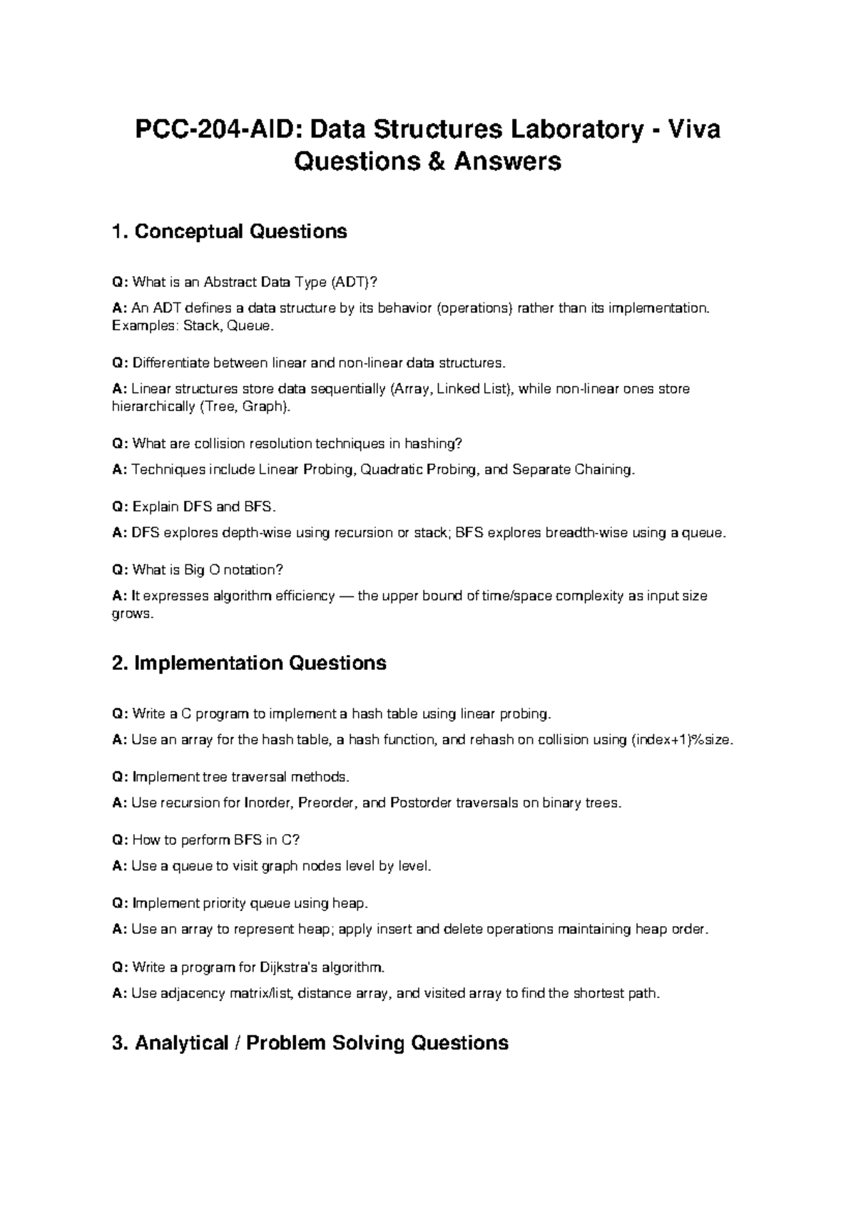 Data Structures Lab Viva Questions & Answers (DSC101) - Studocu