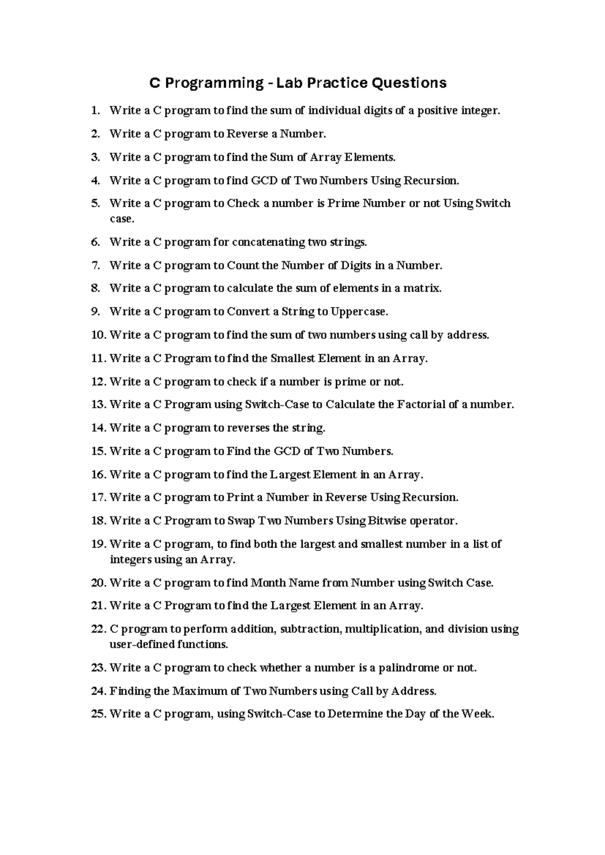 C Programming Lab Practice Questions and Solutions - Studocu