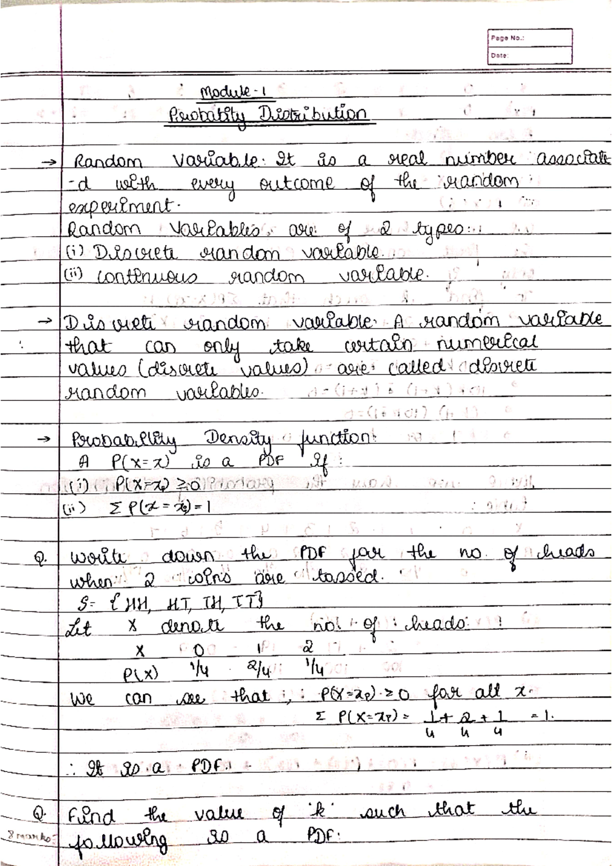 Keerthi Math M1 and M2 - sdfsdfsdfsdfs - Page No.: Date: I Probabity ...