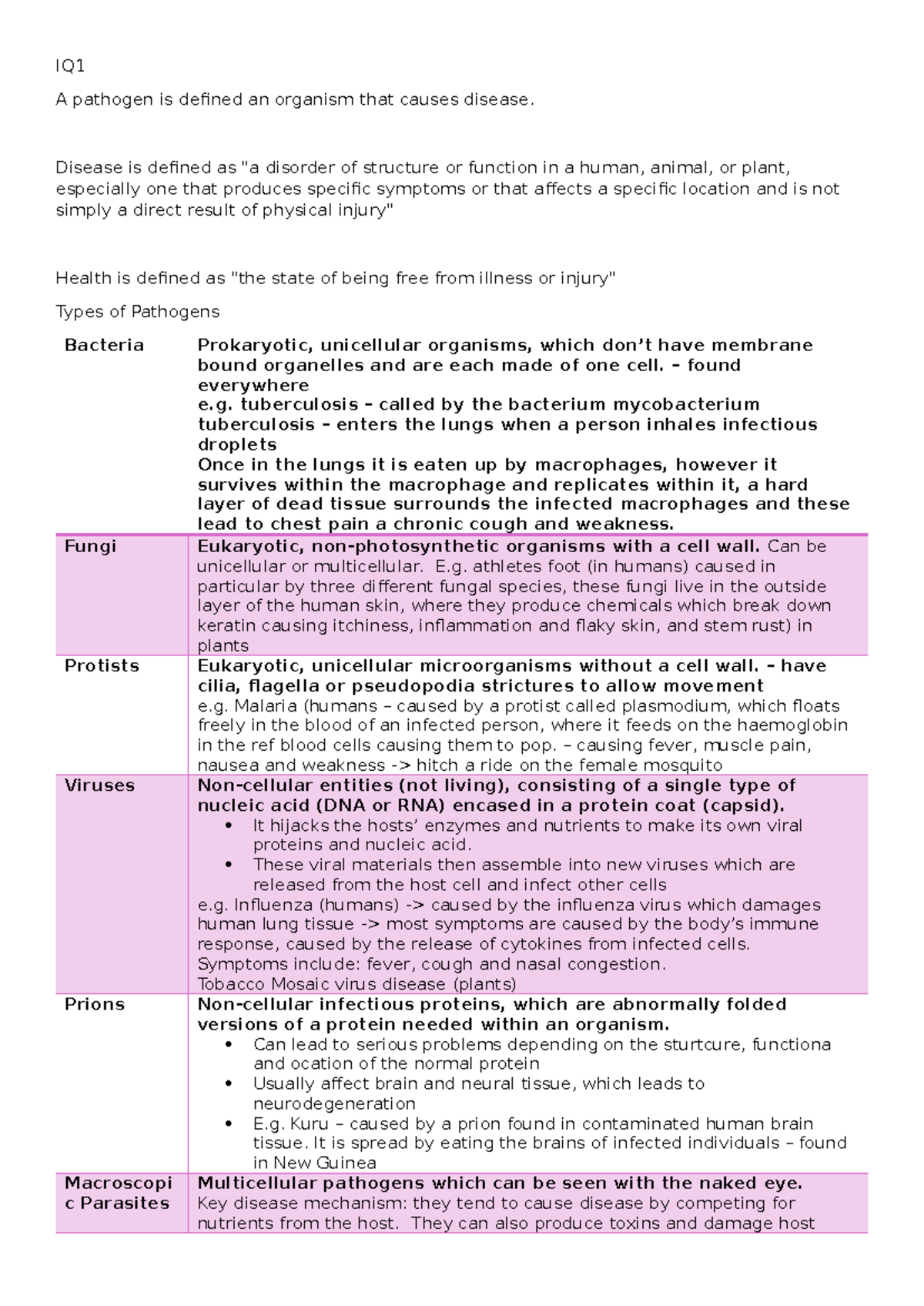 Extra Biology Notes: Understanding Pathogens and Infectious Diseases ...