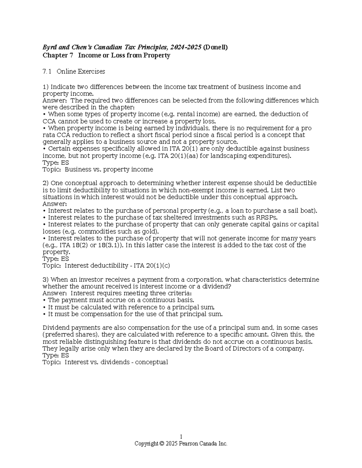Donell CTP 2024-25 Chapter 7: Income or Loss from Property Analysis ...