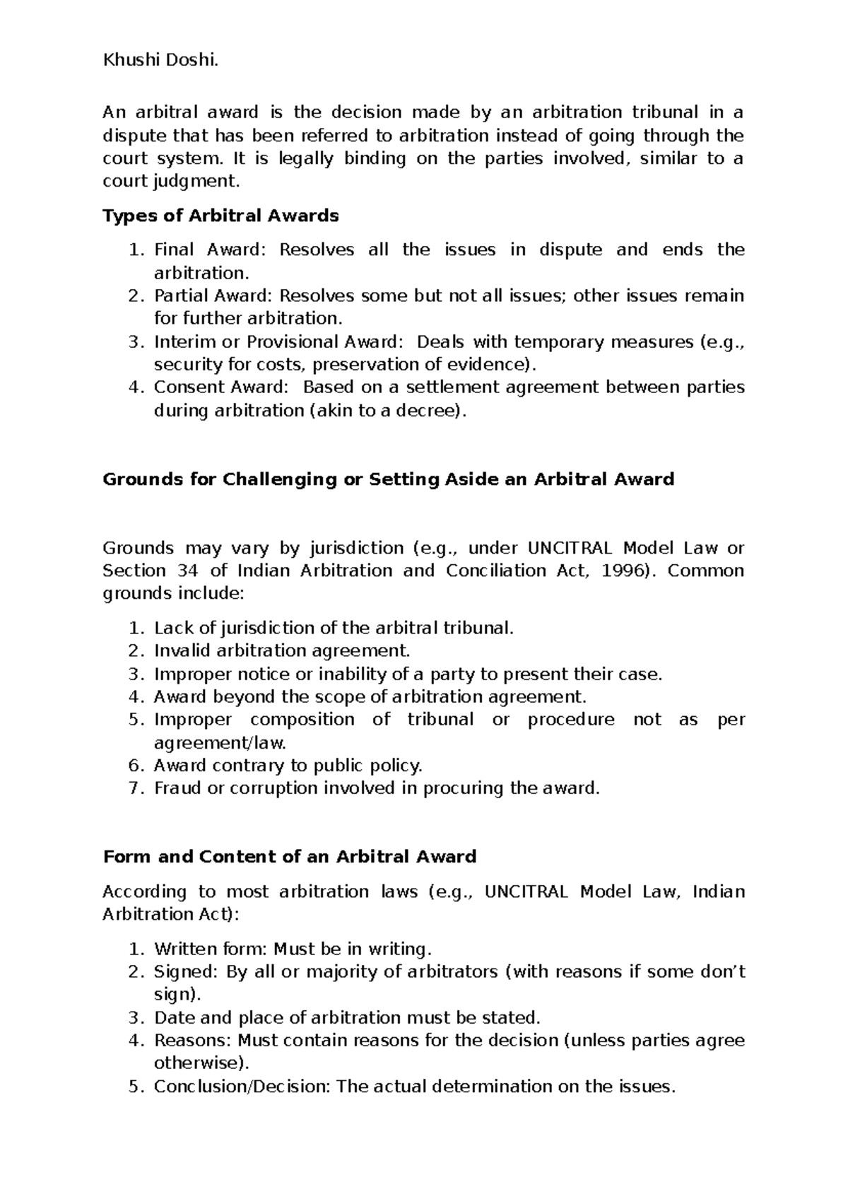 Arbitral award overview and grounds for challenge - Law 101 - Studocu