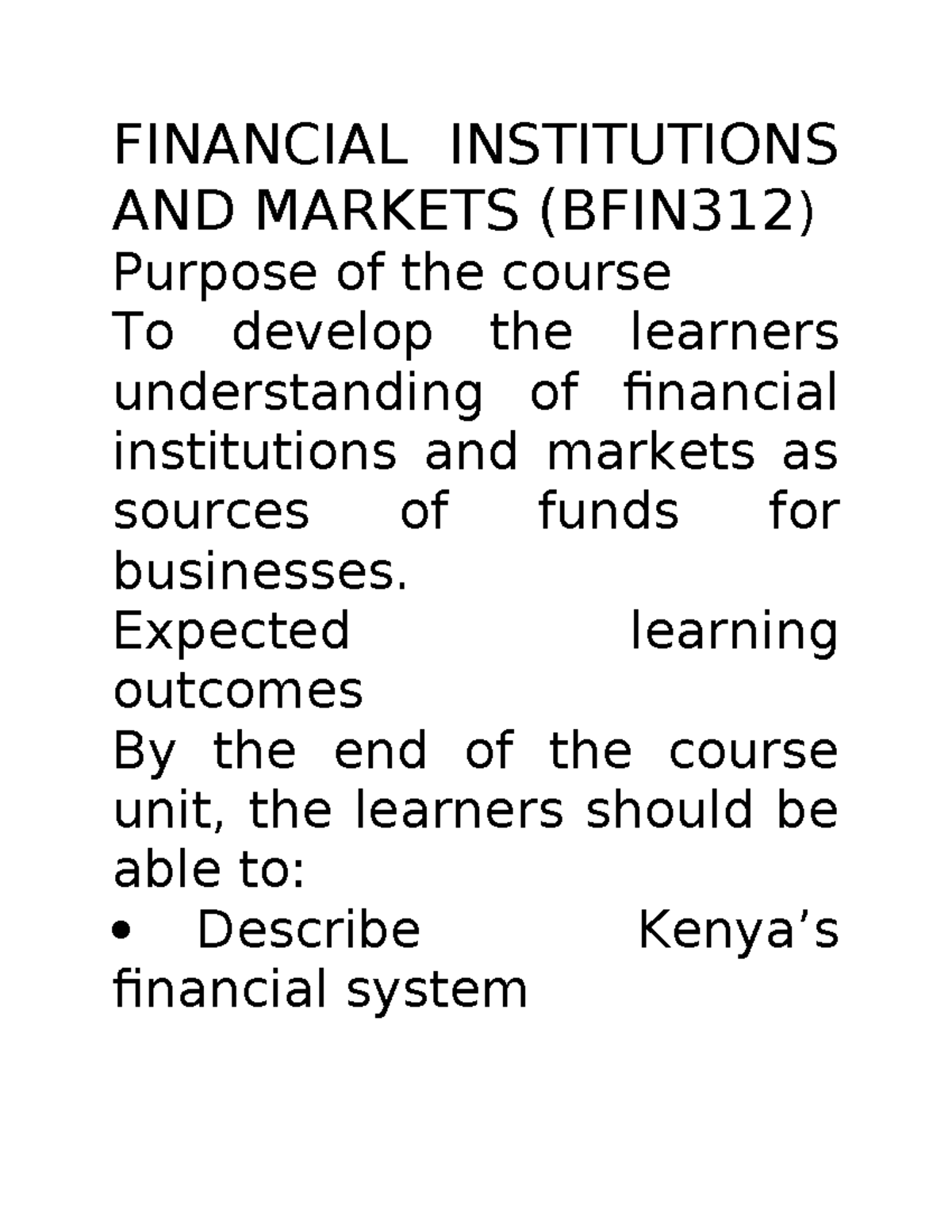 Financial Institutions and Markets Overview (BFIN312) - Studocu