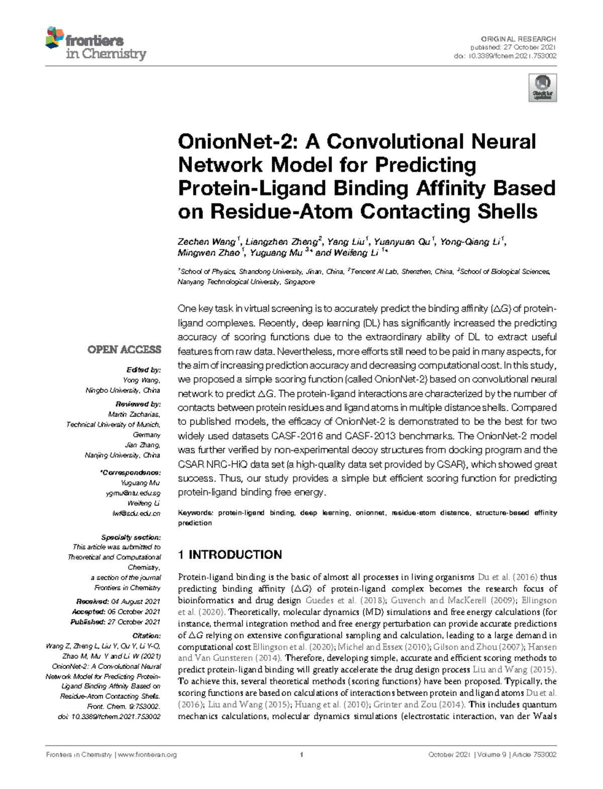 OnionNet-2: Deep Learning Model for Protein-Ligand Binding Affinity ...