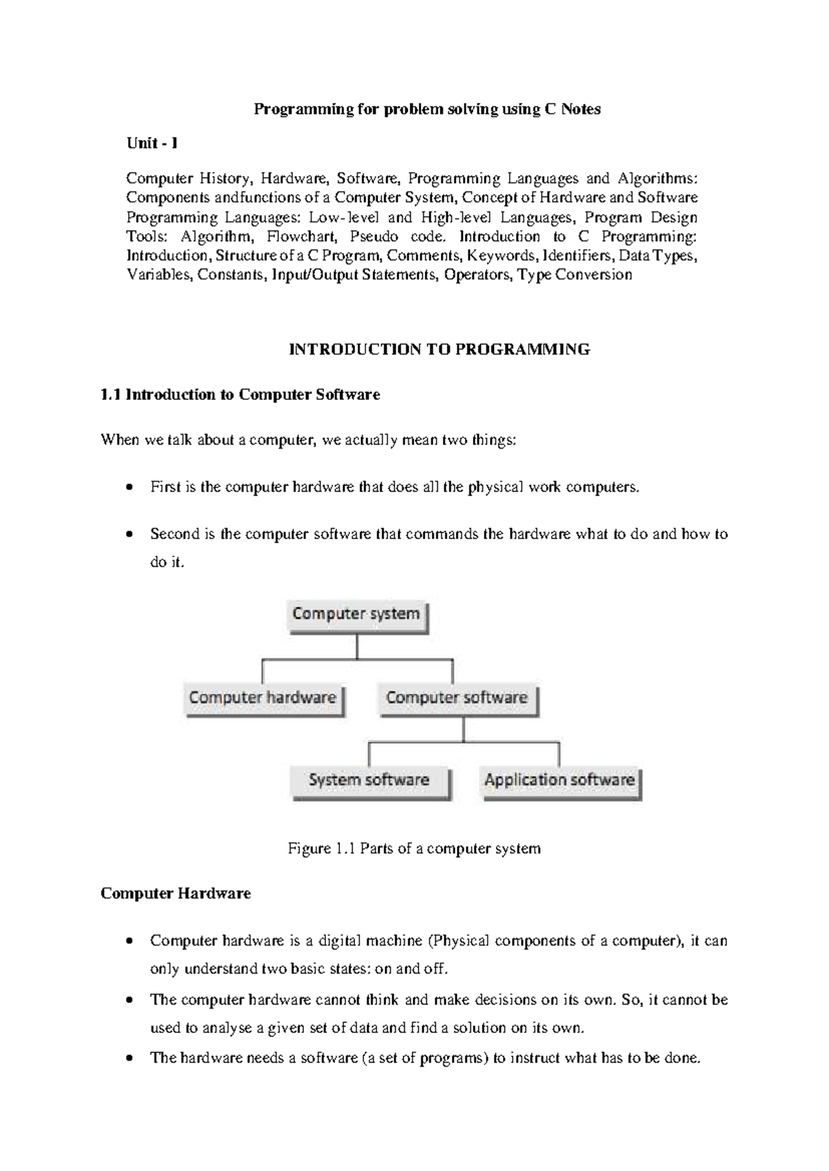 PPSC- UNIT -1 - jnkjnkj - Programming for problem solving using C Notes ...