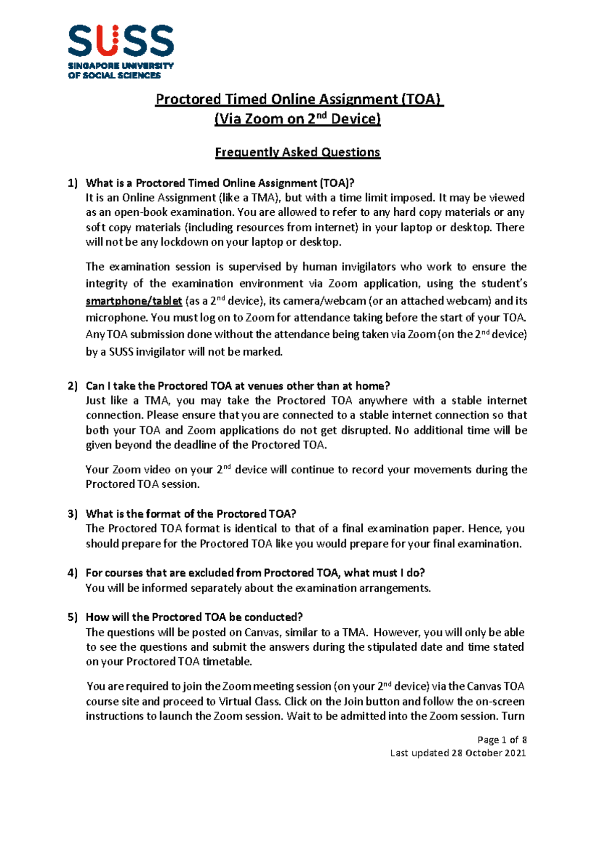 Proctored Timed Online Assignment (TOA) Guidelines and FAQs - Studocu